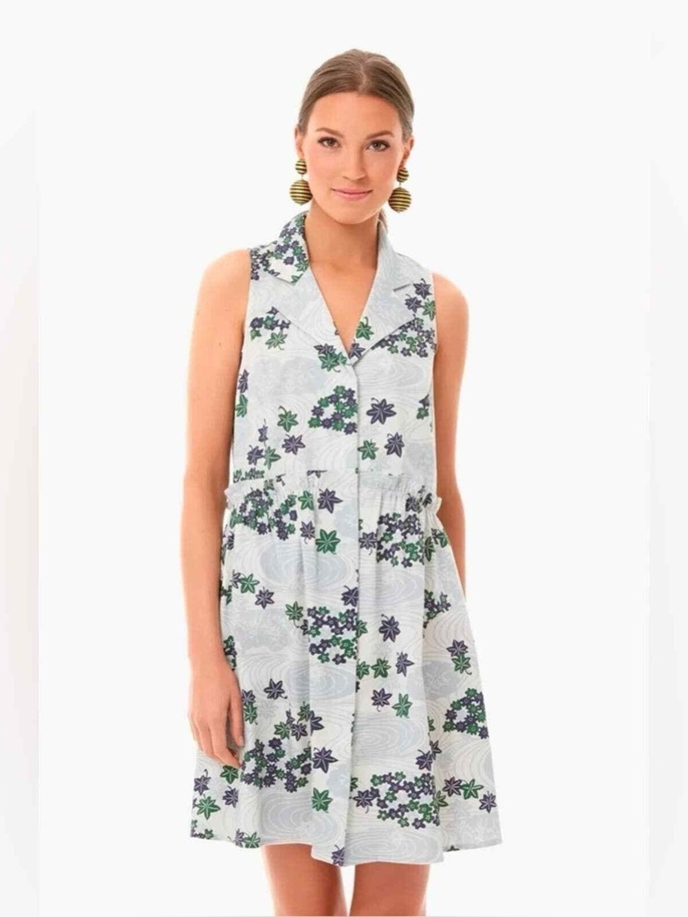 TUCKERNUCK Royal Provence Breeze blue Floral Sleeveless Shirt Dress small